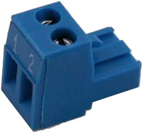 Blauer 2-poliger Gegenstecker mit zwei Anschlüssen, hergestellt von Wolf, zur Verwendung in elektrischen Anwendungen oder Geräten.